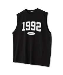 オーバーサイズクルーネックスリーブレス1992袖なしTシャツブラックホワイト