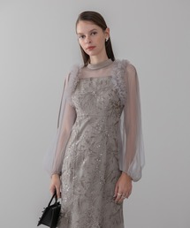 Leja | 【LEJA】フラワースパンコールチュールフリルロングスリーブマーメイドワンピースドレス美脚効果結婚式 パーティードレス 成人式 二次会 同窓会 お呼ばれ オケージョン 20代 30代(ドレス)