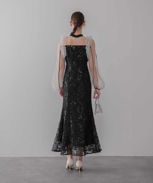 セール】【LEJA】フラワースパンコールチュールフリルロングスリーブ