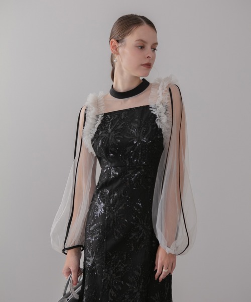 Leja（レジャ）の「【LEJA】フラワースパンコールチュールフリルロング