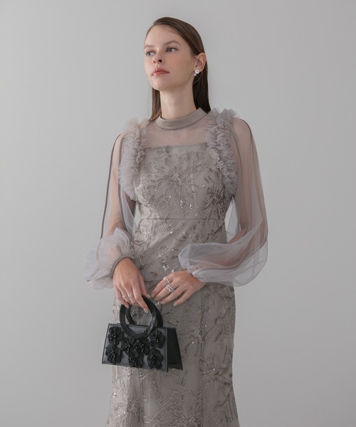 セール】【LEJA】フラワースパンコールチュールフリルロングスリーブ