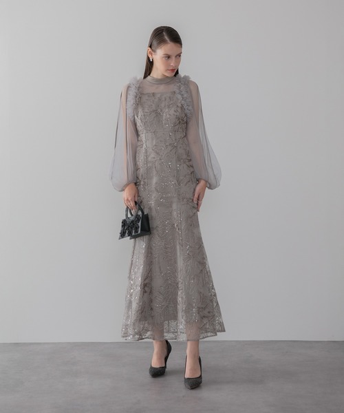 セール】【LEJA】フラワースパンコールチュールフリルロングスリーブ