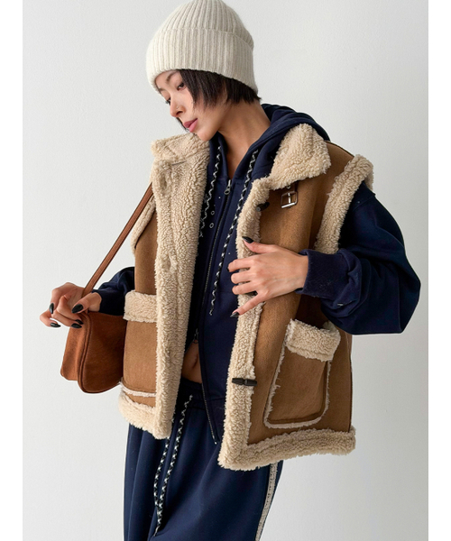 R'IAMフェイクムートンベスト 36 セール】《追加》【R'IAM】 フェイクムートン Vest（ベスト）｜Plage