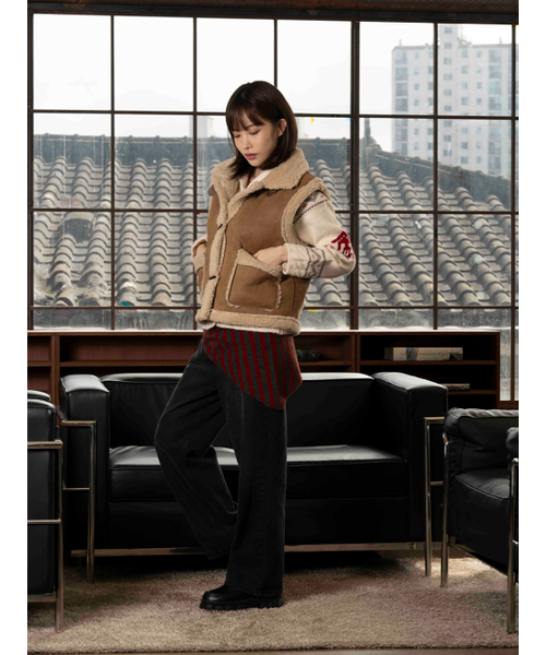 セール】FAUX ムートンベスト [キャメル]（ムートンコート）｜THE