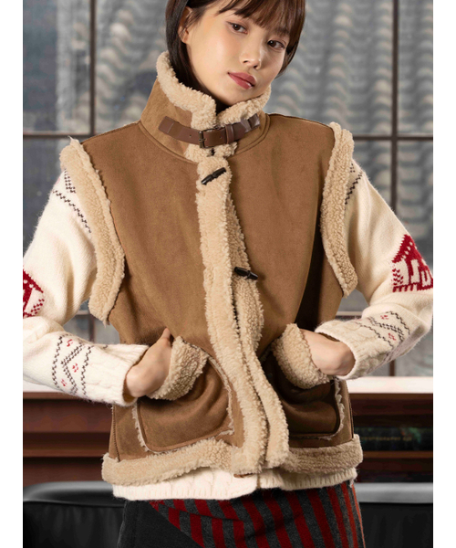 セール】FAUX ムートンベスト [キャメル]（ムートンコート）｜THE