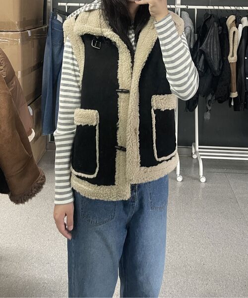 セール】FAUX ムートンベスト [キャメル]（ムートンコート）｜THE