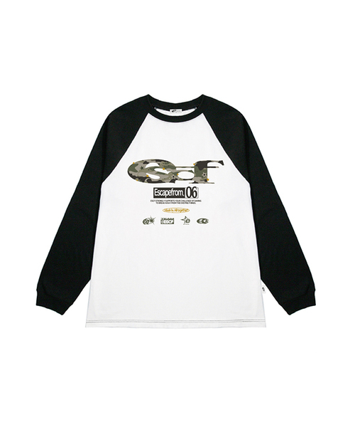 ESCAPEFROM（エスケープフロム）の「スターカモ ESCFロゴコラージュプリントロングスリーブ [3色]（Tシャツ/カットソー・レディース・ホワイト/ブラック/ブラック×ホワイト・MEDIUM/LARGE/SMALL）」の3枚目の写真