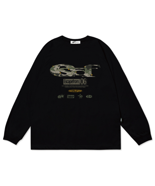 ESCAPEFROM（エスケープフロム）の「スターカモ ESCFロゴコラージュプリントロングスリーブ [3色]（Tシャツ/カットソー・レディース・ホワイト/ブラック/ブラック×ホワイト・MEDIUM/LARGE/SMALL）」の6枚目の写真