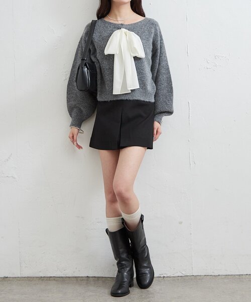 mystic（ミスティック）の「リボン付きニット プルオーバー（ニット/セーター・レディース・ベージュ/チャコールグレー/ネイビー・FREE）」の9枚目の写真