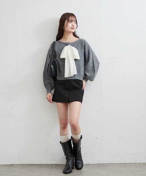 mystic（ミスティック）の「リボン付きニット プルオーバー（ニット/セーター・レディース・ベージュ/チャコールグレー/ネイビー・FREE）」の10枚目の写真