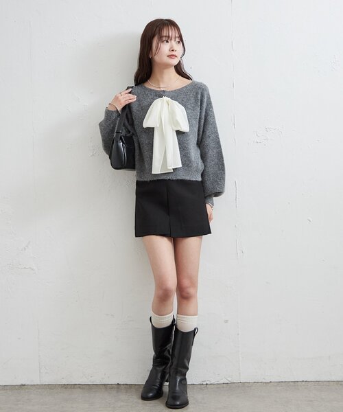 mystic（ミスティック）の「リボン付きニット プルオーバー（ニット/セーター・レディース・ベージュ/チャコールグレー/ネイビー・FREE）」の11枚目の写真