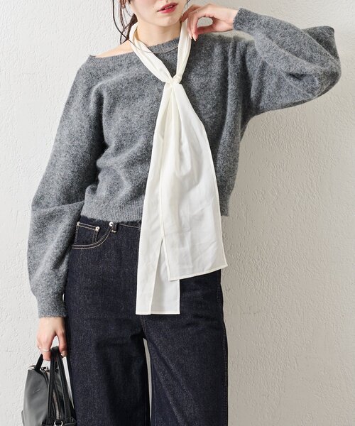 mystic（ミスティック）の「リボン付きニット プルオーバー（ニット/セーター・レディース・ベージュ/チャコールグレー/ネイビー・FREE）」の13枚目の写真