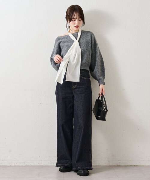 mystic（ミスティック）の「リボン付きニット プルオーバー（ニット/セーター・レディース・ベージュ/チャコールグレー/ネイビー・FREE）」の14枚目の写真