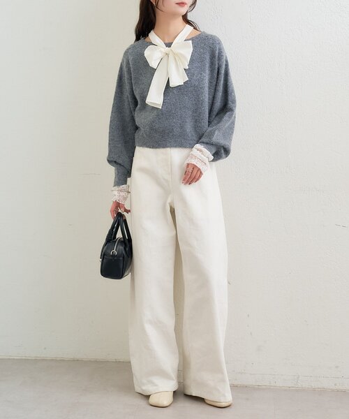 mystic（ミスティック）の「リボン付きニット プルオーバー（ニット/セーター・レディース・ベージュ/チャコールグレー/ネイビー・FREE）」の19枚目の写真