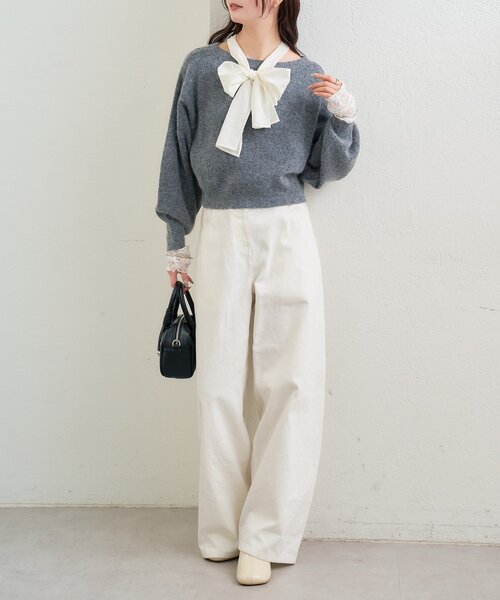 mystic（ミスティック）の「リボン付きニット プルオーバー（ニット/セーター・レディース・ベージュ/チャコールグレー/ネイビー・FREE）」の20枚目の写真