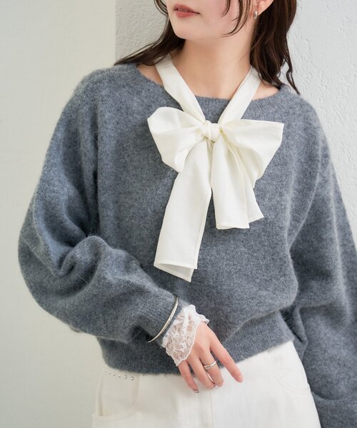 mystic（ミスティック）の「リボン付きニット プルオーバー（ニット/セーター・レディース・ベージュ/チャコールグレー/ネイビー・FREE）」の21枚目の写真