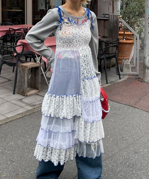 HELLO.SANFRANCISCO（ハローサンフランシスコ）の「【HELLO.SANFRANCISCO/ハローサンフランシスコ】2WAYレースブロッキングティアードスカート（スカート・レディース・ホワイト/ピンク/アイボリー・ONE SIZE）」の2枚目の写真