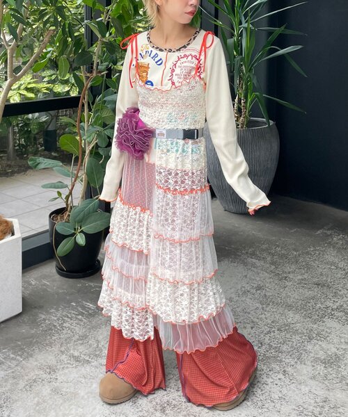 HELLO.SANFRANCISCO（ハローサンフランシスコ）の「【HELLO.SANFRANCISCO/ハローサンフランシスコ】2WAYレースブロッキングティアードスカート（スカート・レディース・ホワイト/ピンク/アイボリー・ONE SIZE）」の3枚目の写真