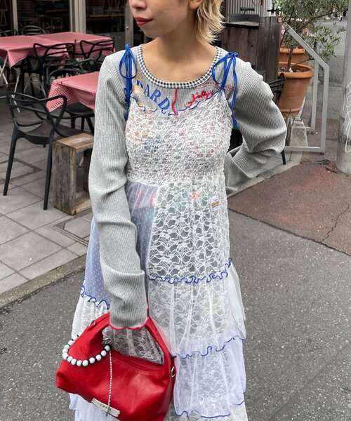 HELLO.SANFRANCISCO（ハローサンフランシスコ）の「【HELLO.SANFRANCISCO/ハローサンフランシスコ】2WAYレースブロッキングティアードスカート（スカート・レディース・ホワイト/ピンク/アイボリー・ONE SIZE）」の4枚目の写真