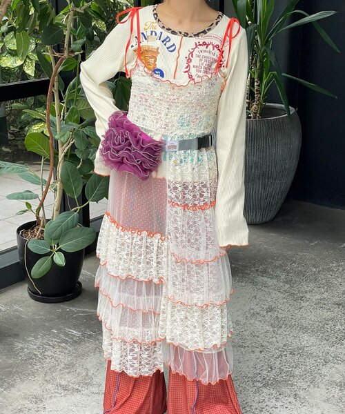 HELLO.SANFRANCISCO（ハローサンフランシスコ）の「【HELLO.SANFRANCISCO/ハローサンフランシスコ】2WAYレースブロッキングティアードスカート（スカート・レディース・ホワイト/ピンク/アイボリー・ONE SIZE）」の12枚目の写真