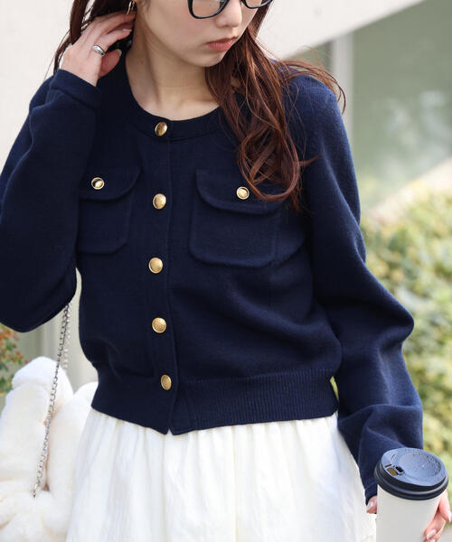 ◇フロントポケット金ボタンニットカーディガン（ニット/セーター