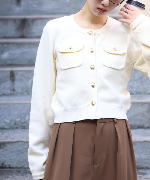 ◇フロントポケット金ボタンニットカーディガン（ニット/セーター