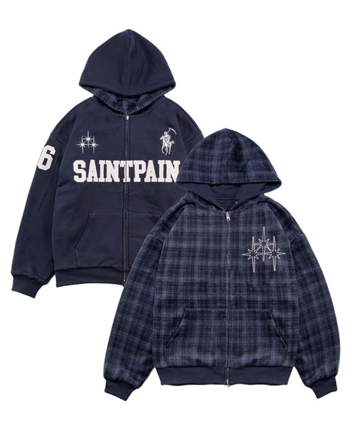 リバーシブル【UNISEX】SAINTPAIN／チェックフードジップ（ウラケ
