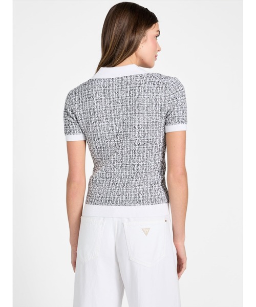 Guess(ゲス)の「Short Sleeves V-neck Collar Annabelle Sweater ニットトップス(ニット/セーター・レディース・ブラック×ホワイト・X-SMALL/SMALL/MEDIUM)」の10枚目の写真