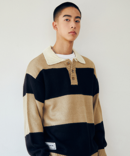 VISION STREET WEAR(ヴィジョンストリートウェア)の「VSW Washable Stripe Polo Knit Beige(ニット/セーター・レディース・その他・SMALL/MEDIUM/LARGE/X-LARGE)」の2枚目の写真