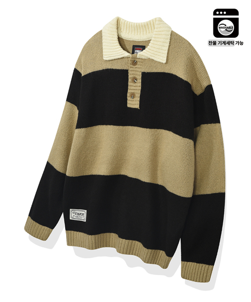 VISION STREET WEAR(ヴィジョンストリートウェア)の「VSW Washable Stripe Polo Knit Beige(ニット/セーター・レディース・その他・SMALL/MEDIUM/LARGE/X-LARGE)」の4枚目の写真