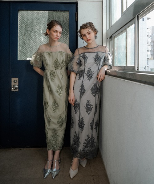 et.UNiVER Embroidered sheer dress グレー/M Embroidered sheer dress（ドレス）｜et.UNiVER（エトユニベール）の