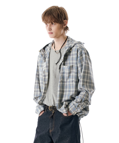 SECONDMONO（セカンドモノローグ）の「Check Snap Hooded Jacket [BLUE]_SEJK011BLUE（その他アウター・レディース・その他・MEDIUM/LARGE/X-SMALL/SMALL）」の4枚目の写真