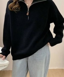 ハイネックハーフジップニット