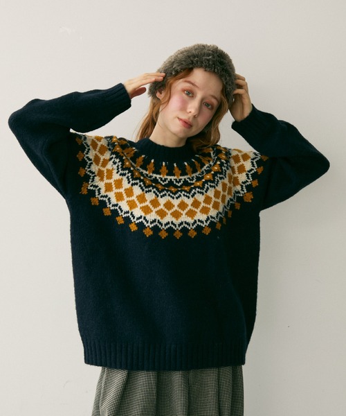 Crisp（クリスプ）の「ノルディックプルオーバーニット（ニット/セーター・レディース・グレー/ネイビー・FREE）」の2枚目の写真