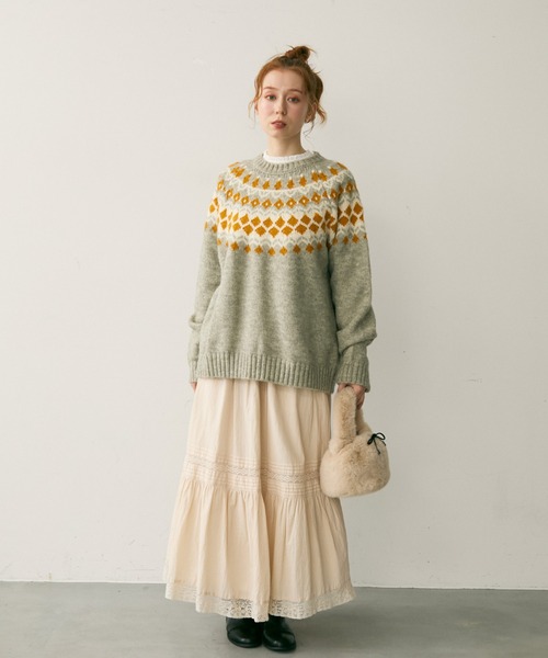 Crisp（クリスプ）の「ノルディックプルオーバーニット（ニット/セーター・レディース・グレー/ネイビー・FREE）」の14枚目の写真