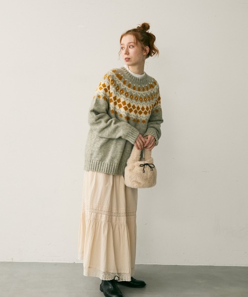 Crisp（クリスプ）の「ノルディックプルオーバーニット（ニット/セーター・レディース・グレー/ネイビー・FREE）」の13枚目の写真