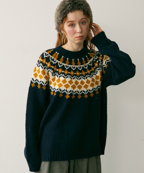 Crisp（クリスプ）の「ノルディックプルオーバーニット（ニット/セーター・レディース・グレー/ネイビー・FREE）」の9枚目の写真