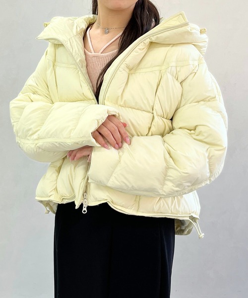 MISCH MASCH（ミッシュマッシュ）の「一部店舗限定 【美バランス】フードショートダウン（ダウンジャケット/コート・レディース・ブラウン/アイボリー/ブルー・ﾌﾘ-）」の2枚目の写真