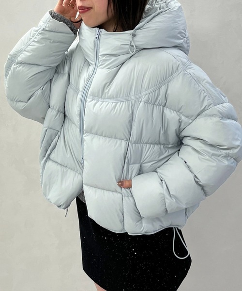 MISCH MASCH（ミッシュマッシュ）の「一部店舗限定 【美バランス】フードショートダウン（ダウンジャケット/コート・レディース・ブラウン/アイボリー/ブルー・ﾌﾘ-）」の16枚目の写真