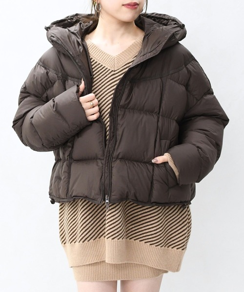 MISCH MASCH（ミッシュマッシュ）の「一部店舗限定 【美バランス】フードショートダウン（ダウンジャケット/コート・レディース・ブラウン/アイボリー/ブルー・ﾌﾘ-）」の5枚目の写真