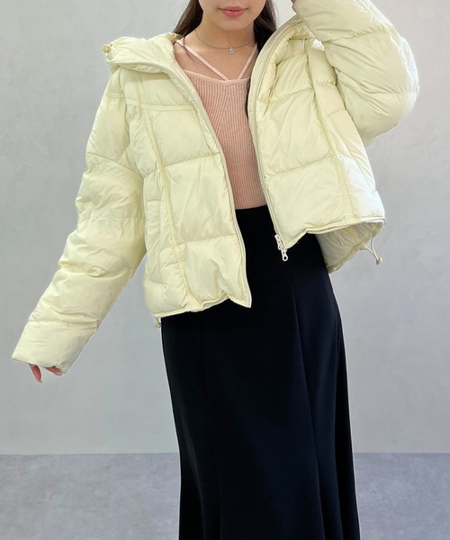MISCH MASCH（ミッシュマッシュ）の「一部店舗限定 【美バランス】フードショートダウン（ダウンジャケット/コート・レディース・ブラウン/アイボリー/ブルー・ﾌﾘ-）」の7枚目の写真
