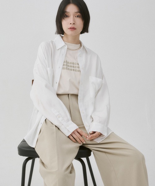 hunch（ハンチ）の「テンセルデニム 製品染め オーバーサイズ シャツ（シャツ/ブラウス・レディース・ベビーピンク/オフホワイト/グレー/ライトインディゴブルー/インディゴブルー・FREE）」の16枚目の写真