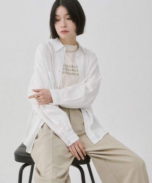 hunch（ハンチ）の「テンセルデニム 製品染め オーバーサイズ シャツ（シャツ/ブラウス・レディース・ベビーピンク/オフホワイト/グレー/ライトインディゴブルー/インディゴブルー・FREE）」の18枚目の写真