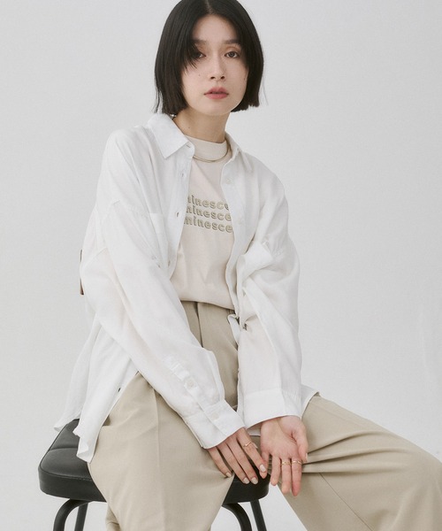 hunch（ハンチ）の「テンセルデニム 製品染め オーバーサイズ シャツ（シャツ/ブラウス・レディース・ベビーピンク/オフホワイト/グレー/ライトインディゴブルー/インディゴブルー・FREE）」の19枚目の写真