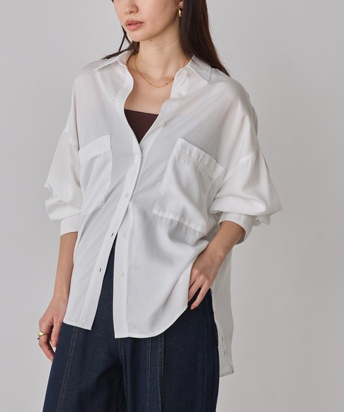 hunch(ハンチ)の「【接触冷感】テンセルデニム 製品染め オーバーサイズ シャツ(シャツ/ブラウス・レディース・ベビーピンク/オフホワイト/グレー/ライトインディゴブルー/インディゴブルー・FREE)」の20枚目の写真