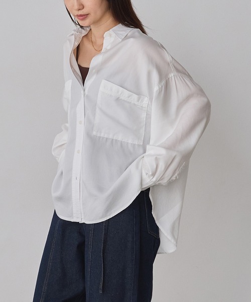 hunch(ハンチ)の「【接触冷感】テンセルデニム 製品染め オーバーサイズ シャツ(シャツ/ブラウス・レディース・ベビーピンク/オフホワイト/グレー/ライトインディゴブルー/インディゴブルー・FREE)」の21枚目の写真