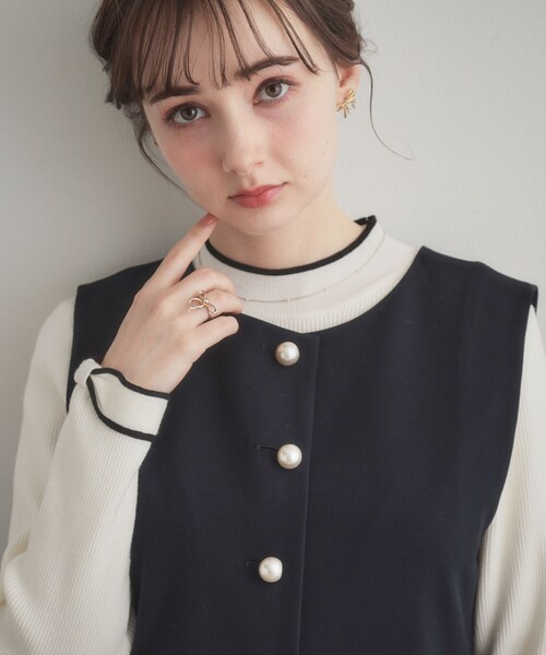 couture brooch（クチュールブローチ）の「【ハレの日・通勤】TRダブルクロスジレ（ベスト・レディース・ネイビー/ナチュラル・40/38/42/36）」の12枚目の写真