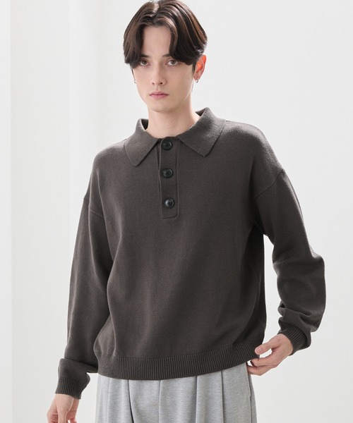 LUENNA(ルエナ)の「【LUENNA】Fine Gauge Knit Polo Shirt / ファインゲージニットポロシャツ(ポロシャツ・メンズ・ダークブラウン/ブラック・L/M/S)」の1枚目の写真