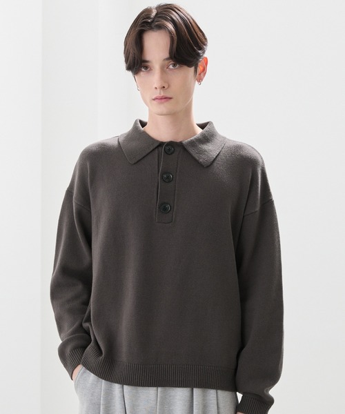 LUENNA(ルエナ)の「【LUENNA】Fine Gauge Knit Polo Shirt / ファインゲージニットポロシャツ(ポロシャツ・メンズ・ダークブラウン/ブラック・L/M/S)」の3枚目の写真