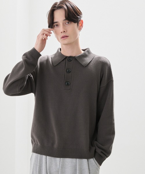 LUENNA(ルエナ)の「【LUENNA】Fine Gauge Knit Polo Shirt / ファインゲージニットポロシャツ(ポロシャツ・メンズ・ダークブラウン/ブラック・L/M/S)」の5枚目の写真